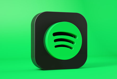 Spotify icon isolated on green background. 3D Illustrationのeditorial素材