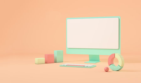 computer with copy space, graphic elements around. 3d renderingの写真素材