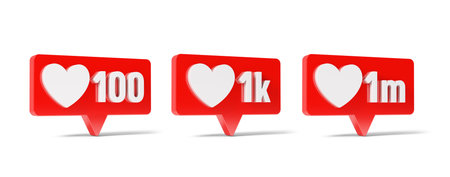Like social media notification icon with heart symbol. 3d renderingの写真素材