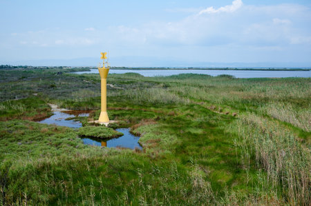 Garxal Lighthouse in the Ebro River Delta, Spainの写真素材