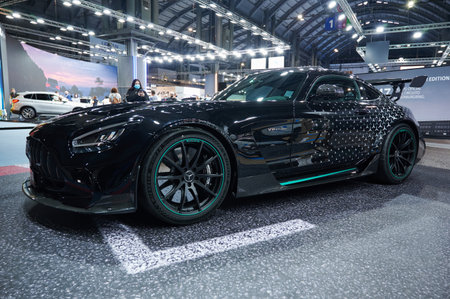 BARCELONA, SPAIN -10.07.2021- Automobile Exhibition Barcelona 2021. Mercedes AMG. Mercedes brand exhibitionのeditorial素材