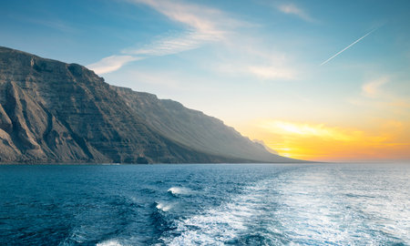 Punta Fariones at sunrise, Chinijo Archipelago, Orzola, Lanzarote, Canary Islandsの写真素材