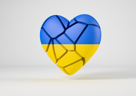Broken heart with Ukraine flag colors. not to the warの写真素材