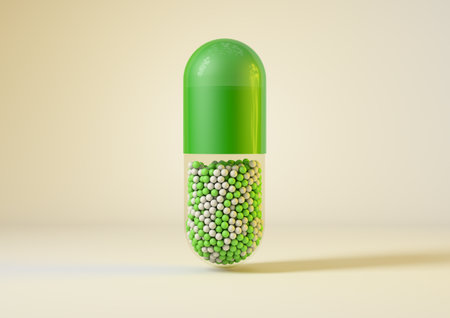 Green medication capsule, 3d renderingの写真素材