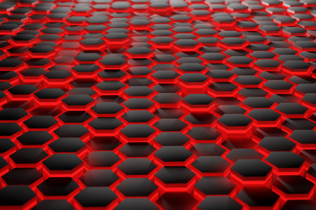Hexagonal shapes background with red lightingの写真素材