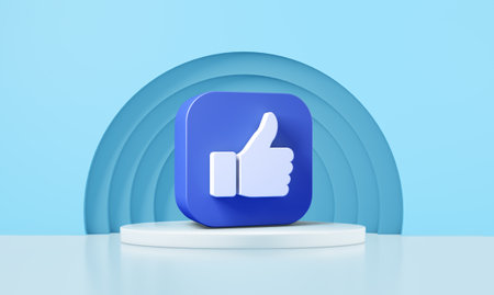 Thumb up icon on a podium. 3d renderingの写真素材
