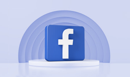 Facebook icon on a podium. 3D illustrationのeditorial素材