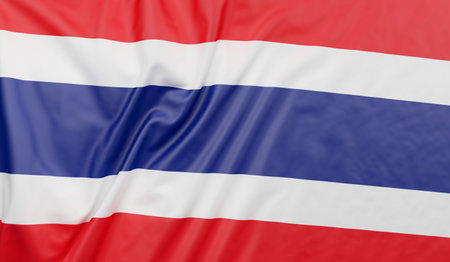 Thailand flag blowing in the wind. Thai flag full pageの写真素材