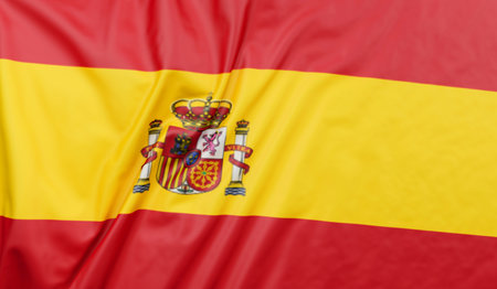 Flag of Spain blowing in the wind. Full page English flying flagの写真素材