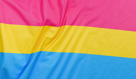 Pansexuality Pride Flag blowing in the wind. Pangender flag full pageの写真素材
