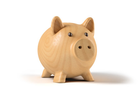 Wooden piggy bank isolated from the backgroundの写真素材
