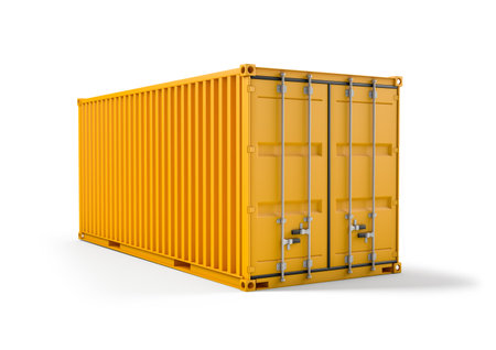 Yellow cargo container isolated on white backgroundの写真素材