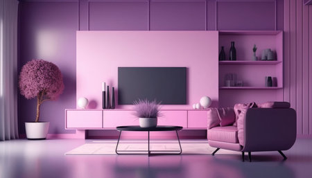 Living room of a modern home with minimalist furnitureの写真素材