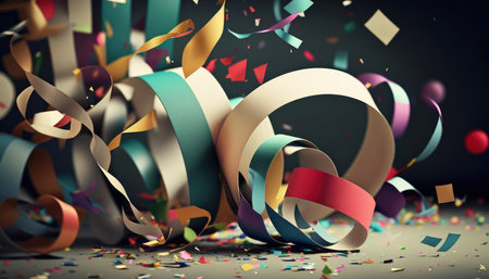 Confetti and paper streamer as party decoration. Generative AIの素材