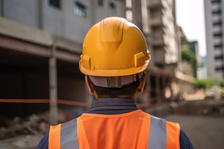 Construction worker wearing safety helmet. Generative AIの素材