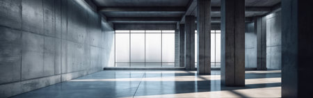 Panoramic view of an industrial interior backgroundの素材