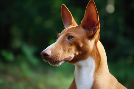 Portrait of a dog of breed Basenji in the parkの素材