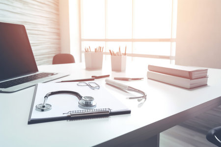 Doctor office desk, work place of physicianの素材