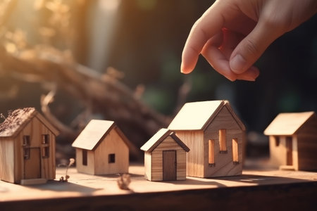 Hand holding house with Buy or Rent. Real estate investment conceptの素材