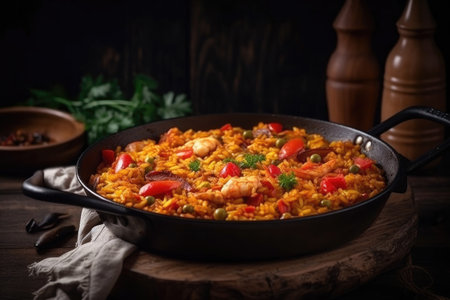 Seafood paella, typical Spanish dishの素材