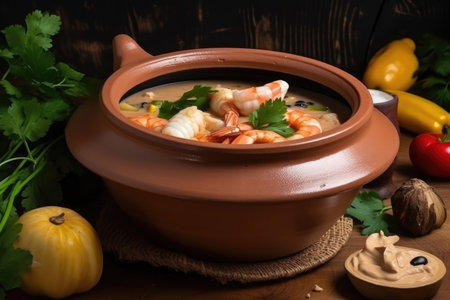 Bowl of cassava cream and shrimpの素材