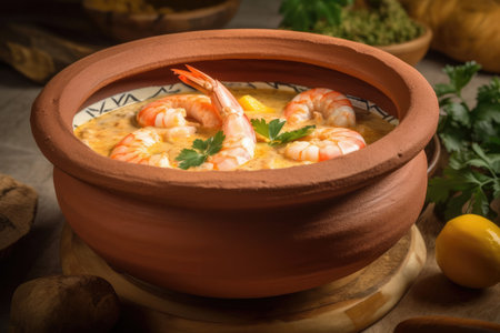 Bowl of cassava cream and shrimpの素材