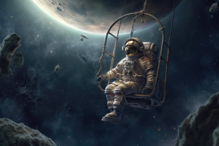 Astronaut on a swing in spaceの素材