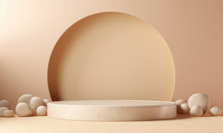 Light beige background for a presentation with a round podium and stonesの素材