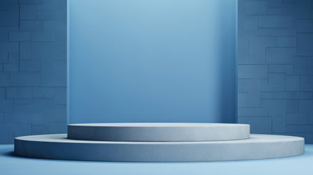 Blue background with podium for product presentationの素材