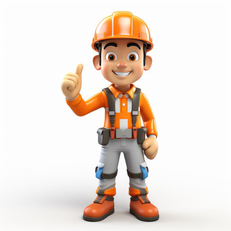3d cartoon construction worker characterの素材