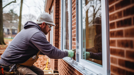 a worker installing a new windowの素材