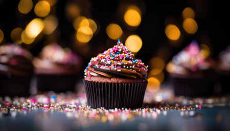 Cupcakes with festive sprinkles frostingの素材