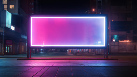 Illuminated billboard on the street at nightの素材