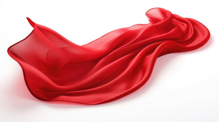 red silk fabric flying isolated from white backgroundの素材