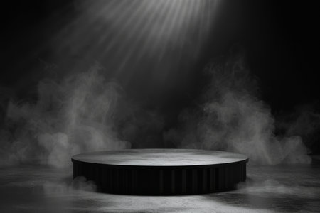 Product podium on dark background with smokeの素材