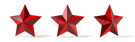 Red stars in different positions on a white backgroundの写真素材