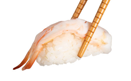 Nigiri is a type of sushi made with cooked vinegared rice and various toppings, including seafoodの写真素材