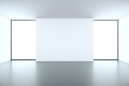 White wall in an empty room with grey floor. Mock up. 3D Renderの写真素材