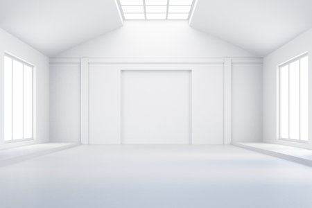 Empty loft room with big windows, 3d renderの写真素材