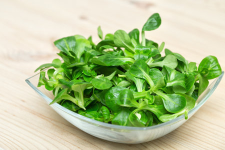 fresh green spinach in to the  glass bowlの写真素材