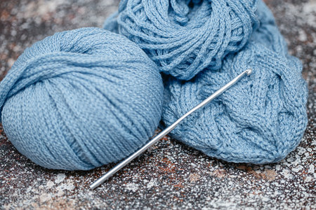 Knitted hat and Crochet hookの写真素材