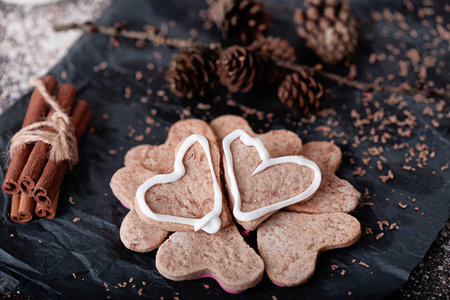 fresh homemade cookies with chocolateの写真素材