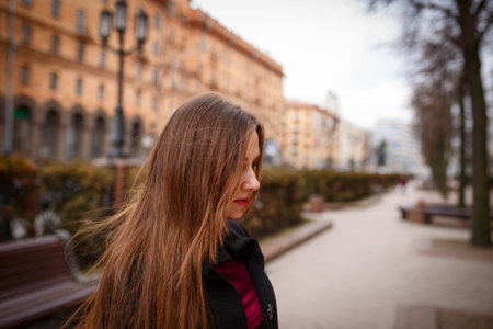 portrait of the young beautiful sexy woman outdoorsの写真素材