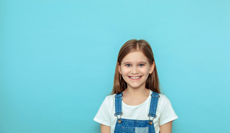 Cute portrait of a little girl. Funny child in a white T-shirt studio shot, isolated on a gray...