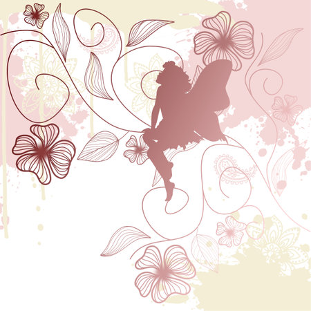 Delicate fairy shape with flowersのイラスト素材