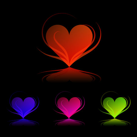 Four colored hearts on black backgroundのイラスト素材