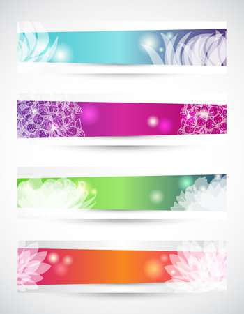 Set of four header with white flowers shapesのイラスト素材
