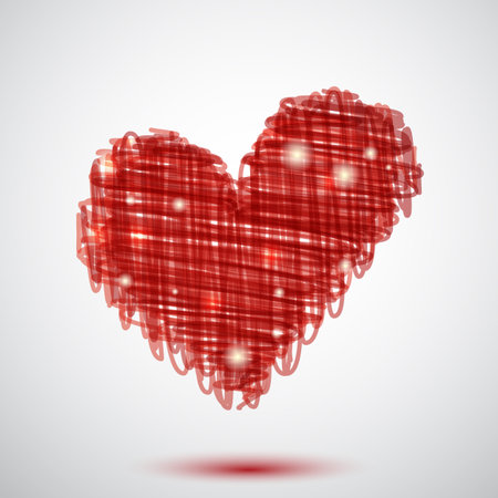 Background with red scribble heart and lightsのイラスト素材
