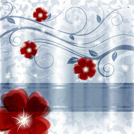 Template for blue greeting card with red flowersのイラスト素材