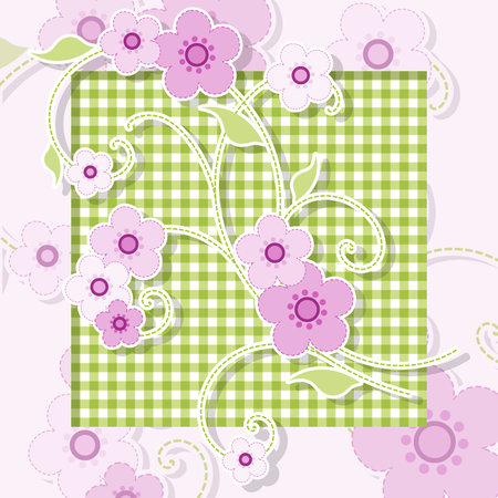 Pink and green background with flowersのイラスト素材